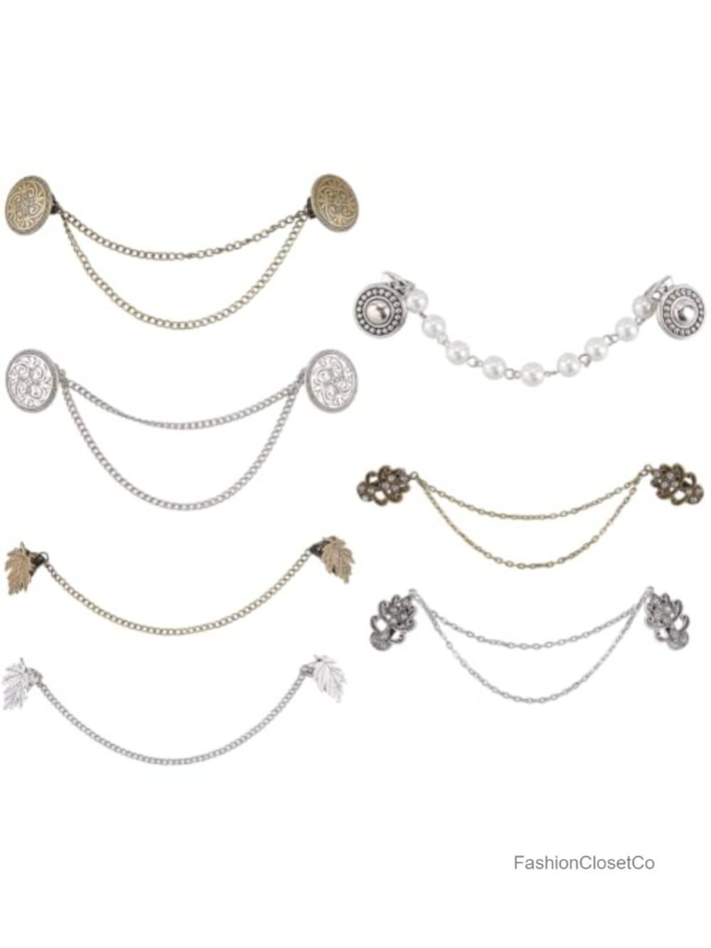 7Pcs Retro Sweater Shawl Clips Alloy Cardigan Collar Brooch Pins Set